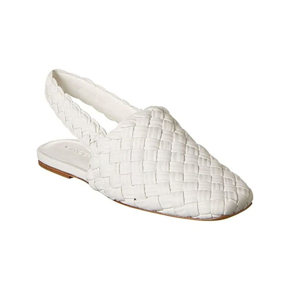 VINCE. Womens White Slingback Cadot Block Heel Slip On Leather Flats 9.5 M